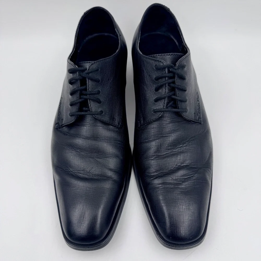 Calvin Klein Fulton Mens Black Textured Leather Derby Dress Shoes Size 8.5 M